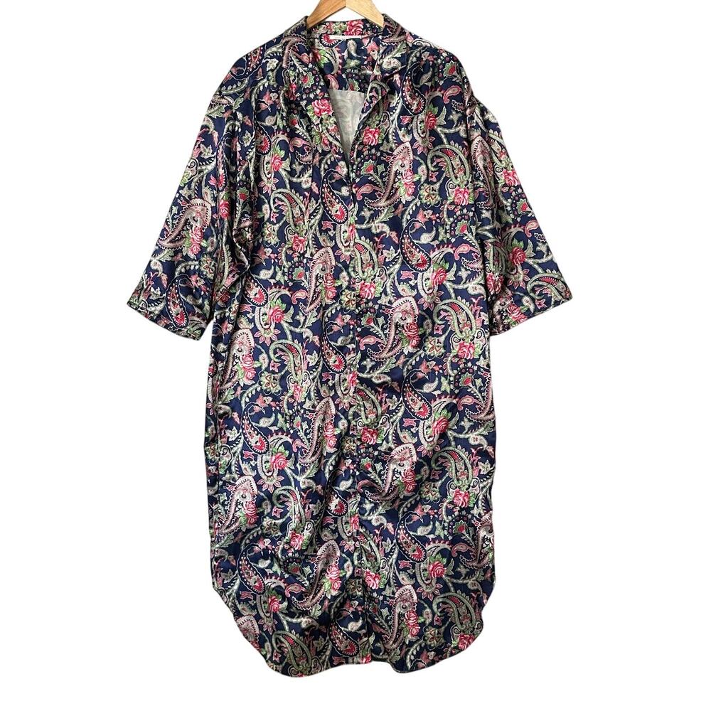 Allison Smith Floral‎ Paisley Satin Nightshirt Nightgown Large Sleepwear Lounge